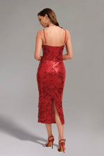 Load image into Gallery viewer, Teresa Pearl Sequin Midi Dress- Red