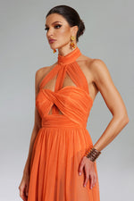 Load image into Gallery viewer, Rivka Halterneck Twist Mesh Maxi Dress