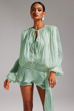 Load image into Gallery viewer, Dekia Long Sleeves Hollow Out Flounce Mini Dress