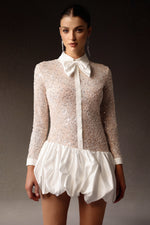Load image into Gallery viewer, Theodora Long Sleeveless Embroidery Lace Sequin Puff Mini Dress