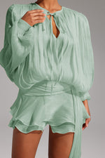 Load image into Gallery viewer, Dekia Long Sleeves Hollow Out Flounce Mini Dress