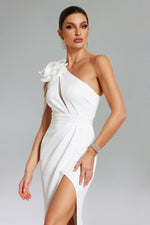 Load image into Gallery viewer, Locia One Shoulder Flower Cut Out Slit Maxi Dress