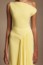 Load image into Gallery viewer, Paulina Oblique Shoulder Sleeveless Folds Yellow Midi Dress