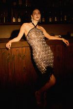 Lade Bild in die Galerieansicht, Raola Glamorous Contour Halter Rhinestone Sequin Feather Maxi Dress