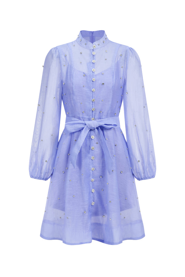 Farrah Long Sleeves Diamond Button Shirt Mini Dress