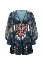 Load image into Gallery viewer, Lina V-Neck Floral Printed Long Sleeves Mini Dress