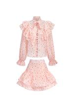 Load image into Gallery viewer, Sahara Rufflede Dot Printed Bowknot Top And Skirt Two-Piece Set