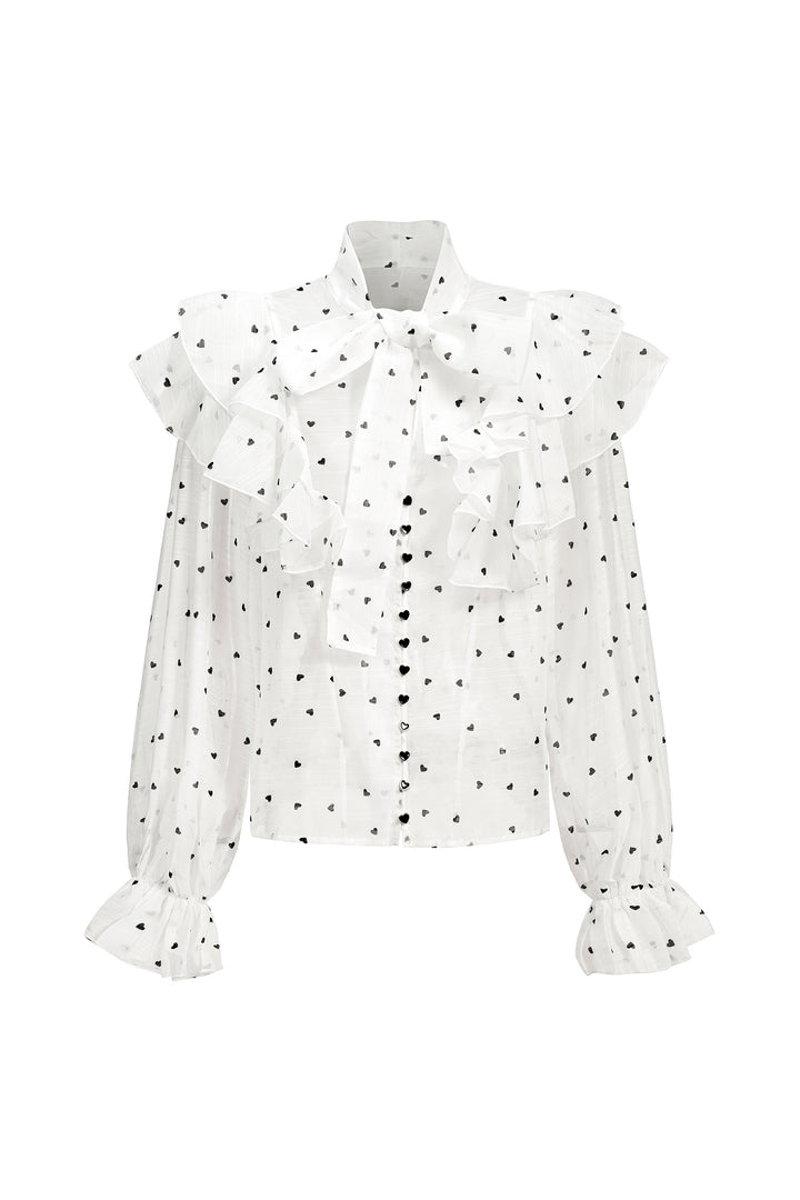 Walda Long Sleeves Dot Printed Folds Two-Piece Set