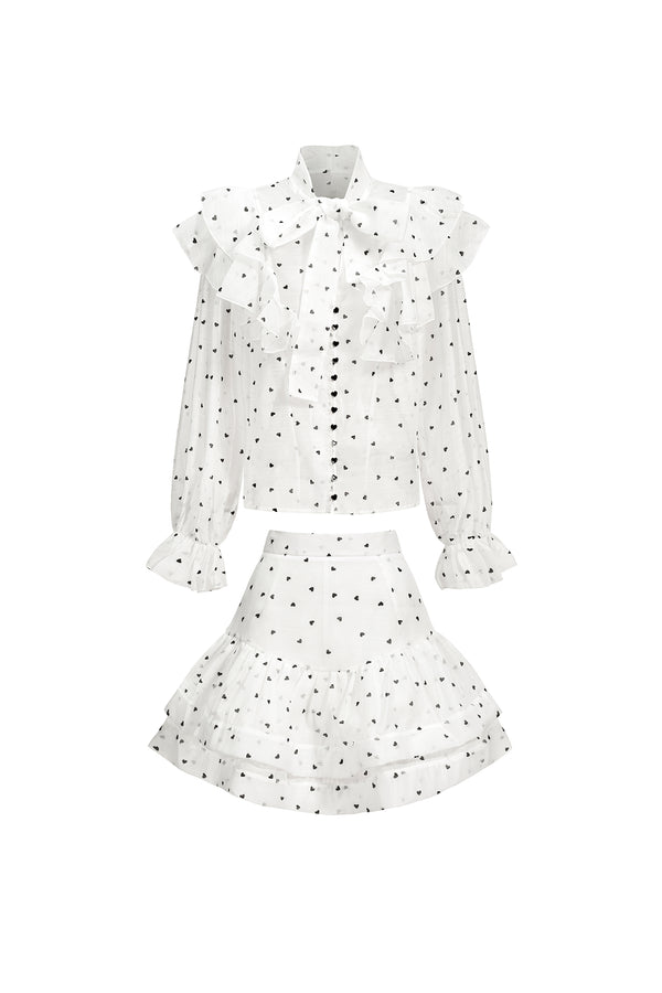 Walda Long Sleeves Dot Printed Folds Two-Piece Set
