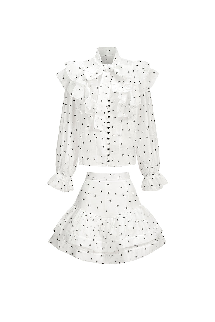 Walda Long Sleeves Dot Printed Folds Two-Piece Set