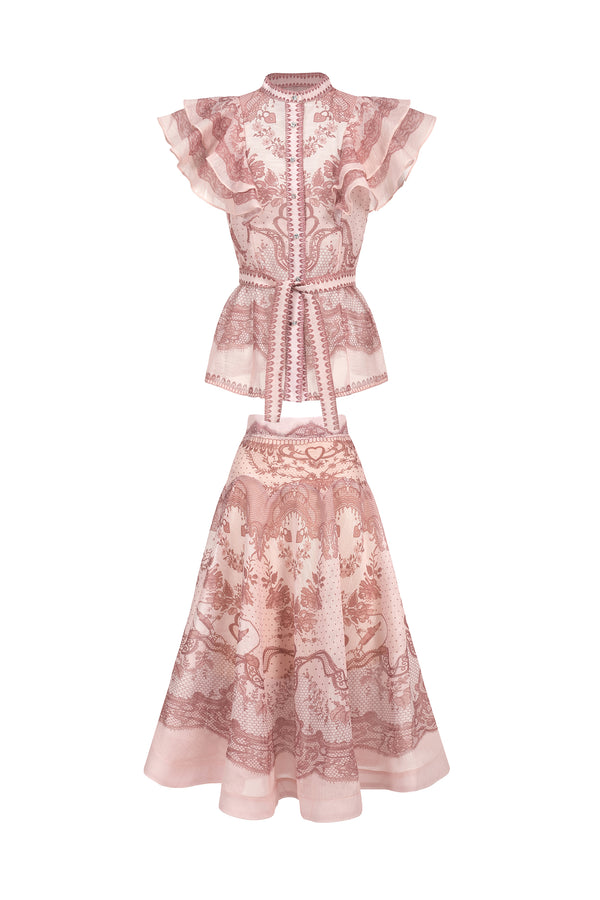 Kimivi Sleeveless Floral Printed Shirt Two-Piece Set