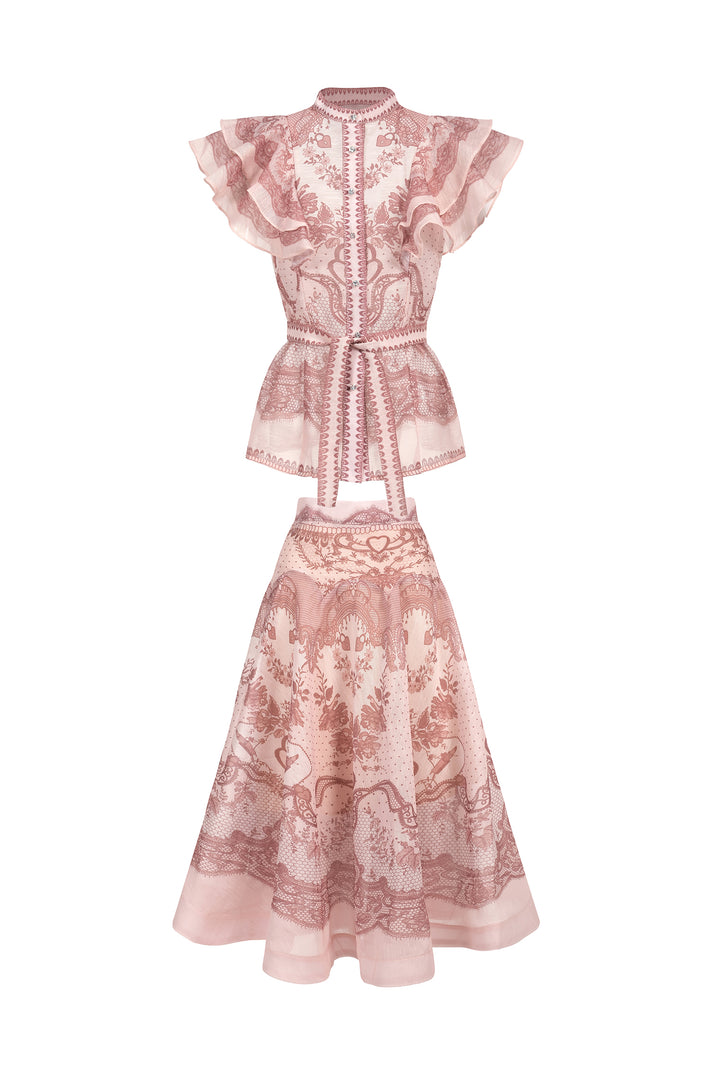 Kimivi Sleeveless Floral Printed Shirt Two-Piece Set