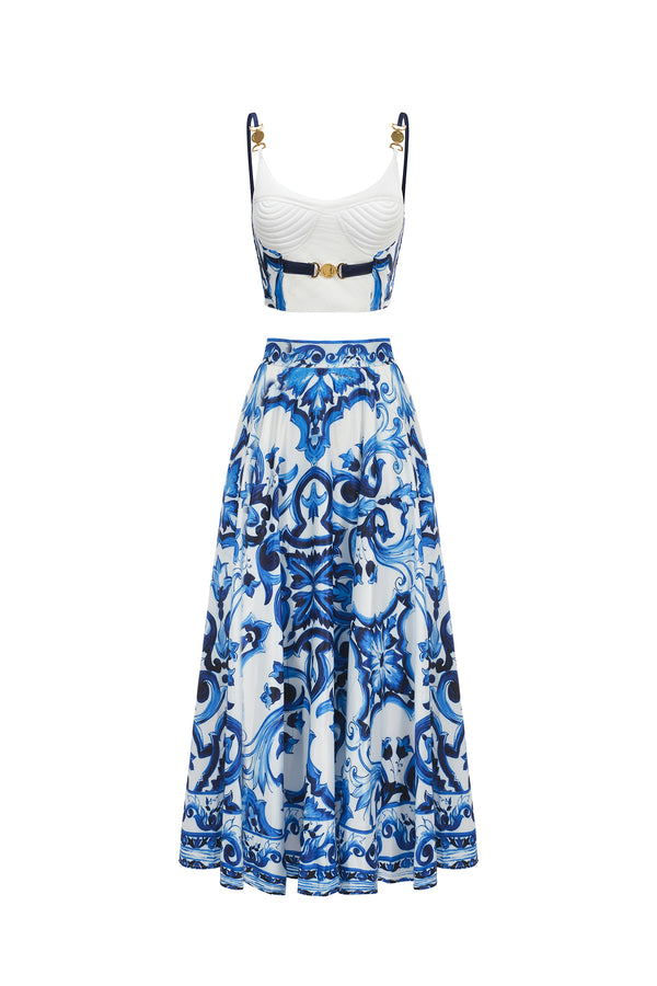 Kaona Halter Floral Printed Top And Skirt Two-Piece Set