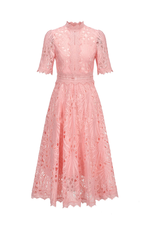 Lzada Short Sleeves Lace Hollow Out Midi Dress