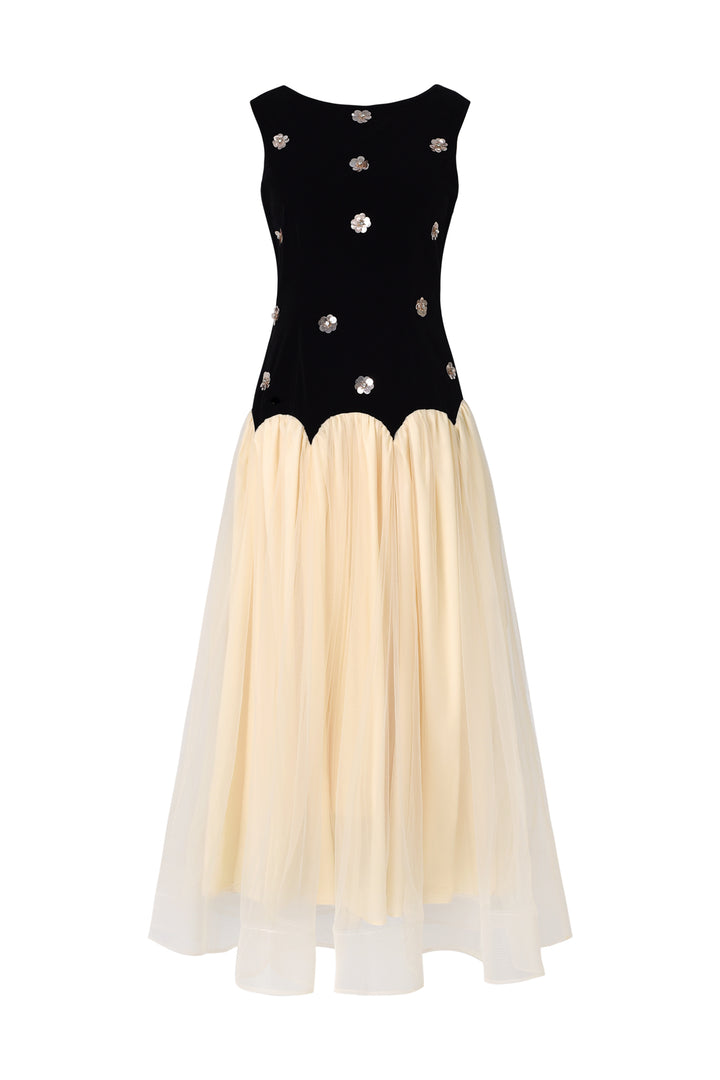 Roto Sleeveless Sequin Flowers Maxi Dress