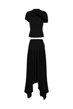 Load image into Gallery viewer, Gaki Short Sleeves Asymmetric Folds Top And Skirt Two-Piece Set