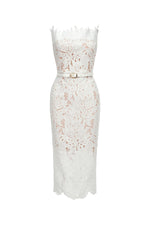 Load image into Gallery viewer, Stripe Strapless Lace Midi Bandage Dress