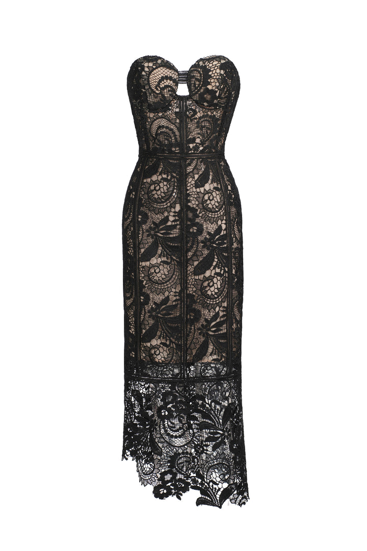 Fakula Lace Strapless Midi Dress