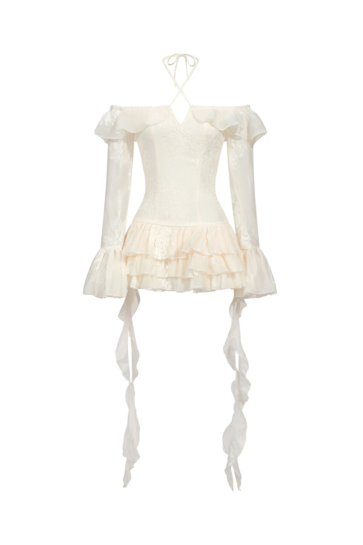 Wenie Off-the-Shoulder Long Sleeve Flounce Mini Dress
