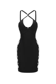 Veren Halter Sleeveless V-Neck Hollow Out Bandage Mini Dress