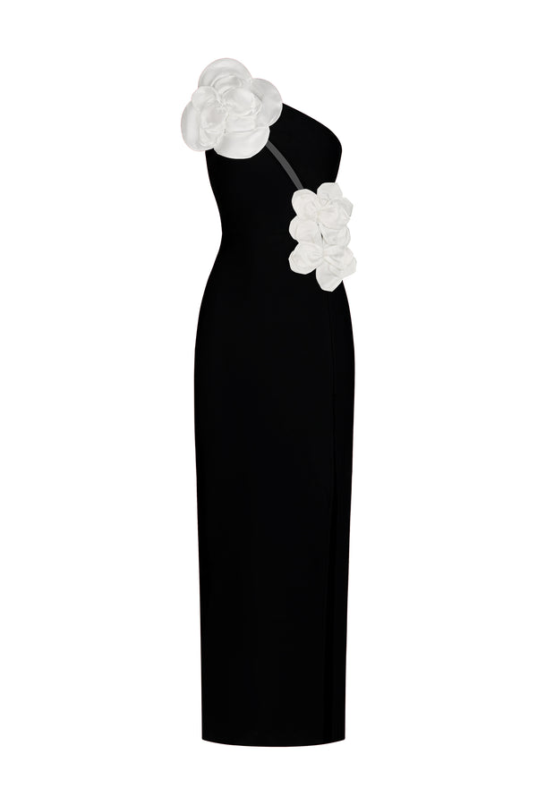 Jane Flowers High Slit One Shoulder Bandage Maxi Dress