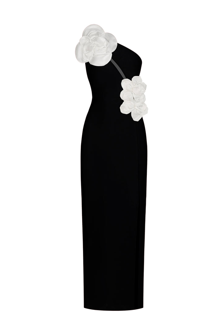 Jane Flowers High Slit One Shoulder Bandage Maxi Dress