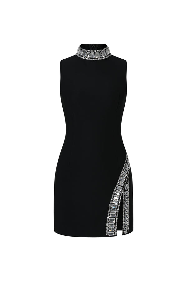 Kianala Bandage  Sleeveless High Neck Diamond Slit Mini Dress