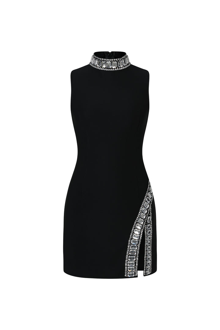 Kianala Bandage  Sleeveless High Neck Diamond Slit Mini Dress