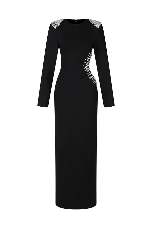 Oliay Long Sleeves Hollow Out Diamond Bandage Maxi Dress