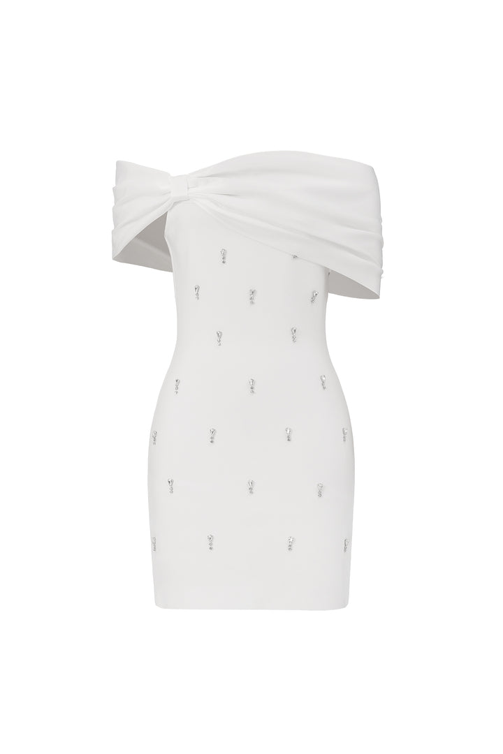 Verney Off The Shoulder Bow Diamond Bandage Mini Dress