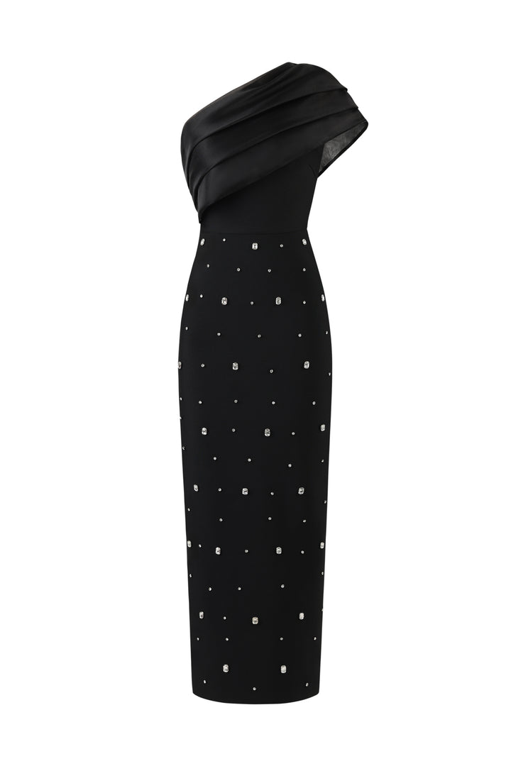 Ninon One Shoulder Sleeveless Diamond Bandage Maxi Dress