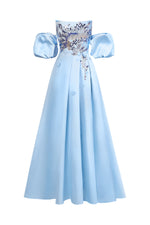Load image into Gallery viewer, Winni Off-Shoulder Floral Embroidered High Slit Maxi Dress