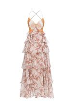 Load image into Gallery viewer, Valerie Romantic Flowy Halter Ruffle Sequin Print Maxi Dress