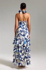 Load image into Gallery viewer, Ninon Halterneck Printed Layered Maxi Dress
