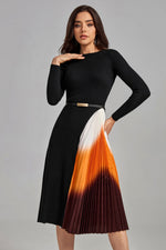 Load image into Gallery viewer, Reese Gradient Patchwork Pleated Midi Dress