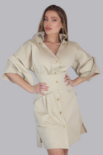 Load image into Gallery viewer, Sovereign Poised Contour – Sculptural Matte Beige Corset Shirt Dress
