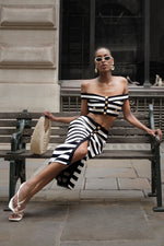 Lade Bild in die Galerieansicht, Martha Off-the-Shoulder Hollow Out Slit Bandage Midi Two-Piece Set
